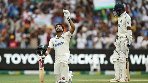 Nitish Kumar Reddy celebrates his century against Australia. (Photo by Quinn Rooney/Getty Images) Nitish Kumar Reddy