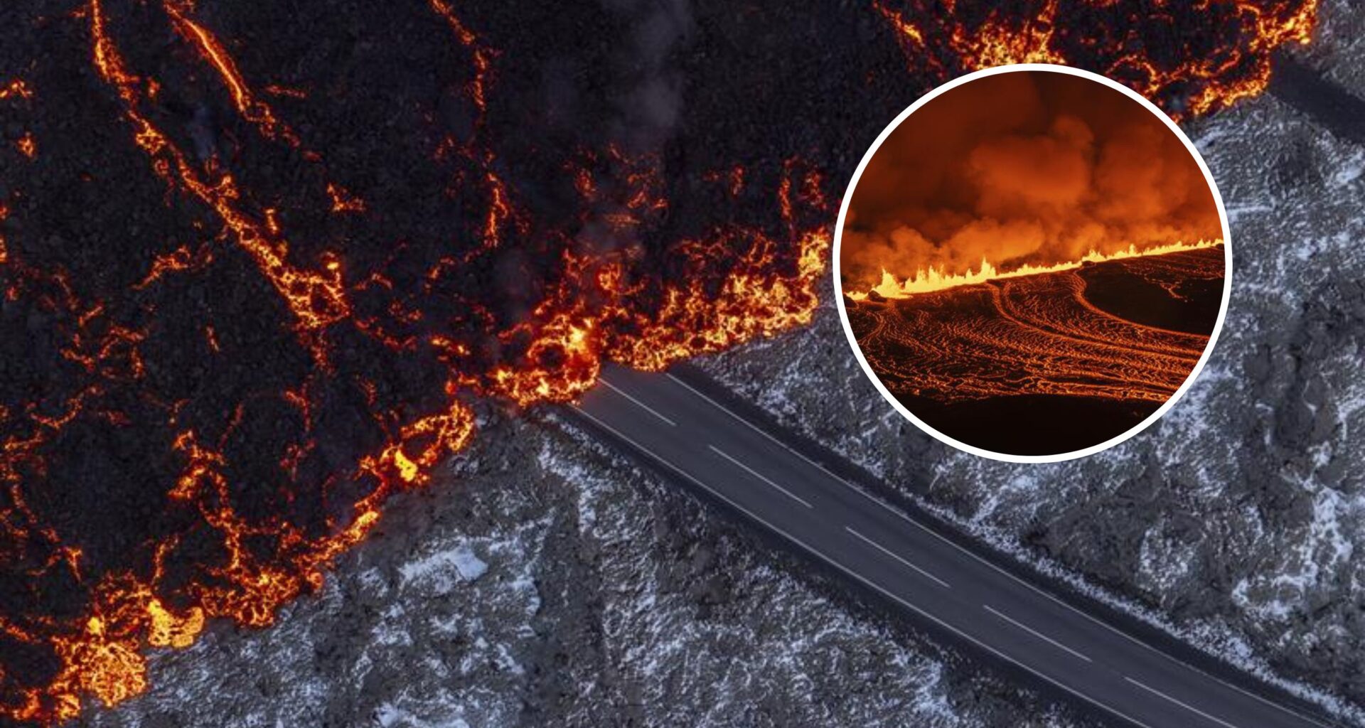 lava on road iceland volcano