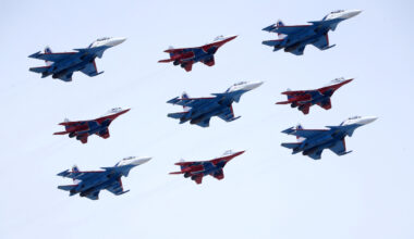 SU-35s and MIG_29s Fly Over Red Square
