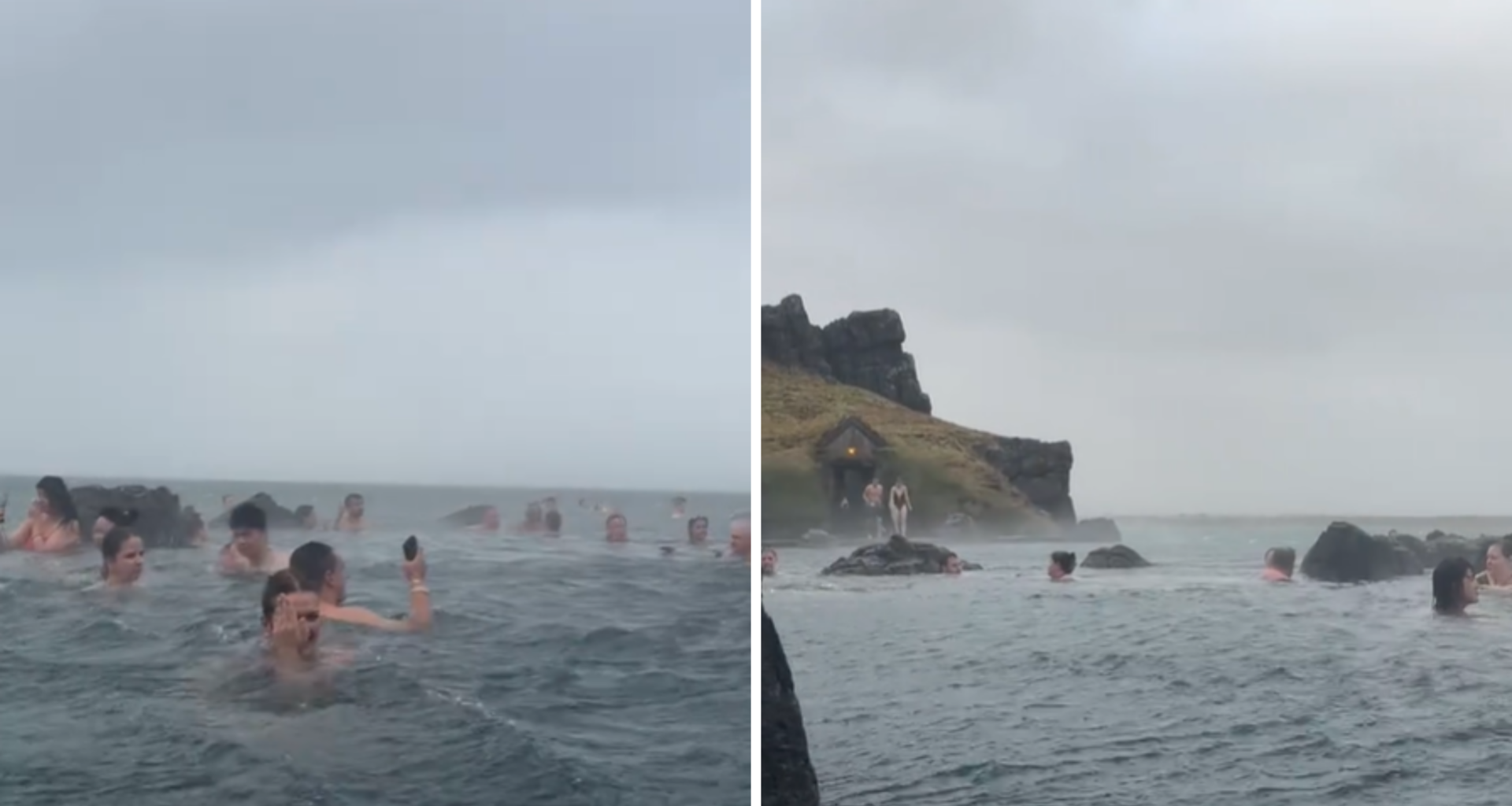 Tourist in pool in Iceland