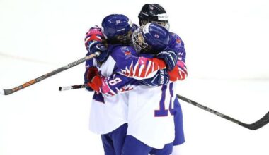 Katherine Gale celebrates with her team-mates