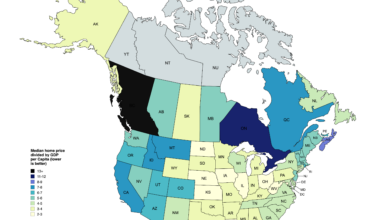 Median Home Price divided by GDP Per Capita in the US and Canada [OC]