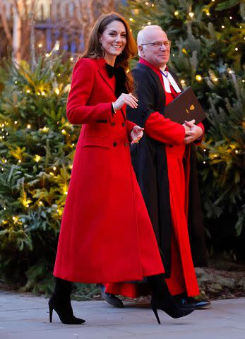 Max Mumby/Indigo/Getty Catherine, Princess of Wales, accompanied by The Very Reverend Dr David Hoyle, Dean of Westminster, attends the 'Together At Christmas' Carol Service at Westminster Abbey on Dec. 6, 2024 in London, England