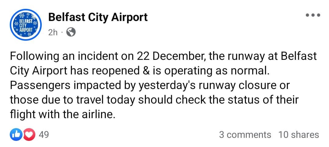 Belfast City Airport runway reopened