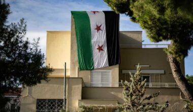 Syrian opposition flag unfurled at embassy in Greece