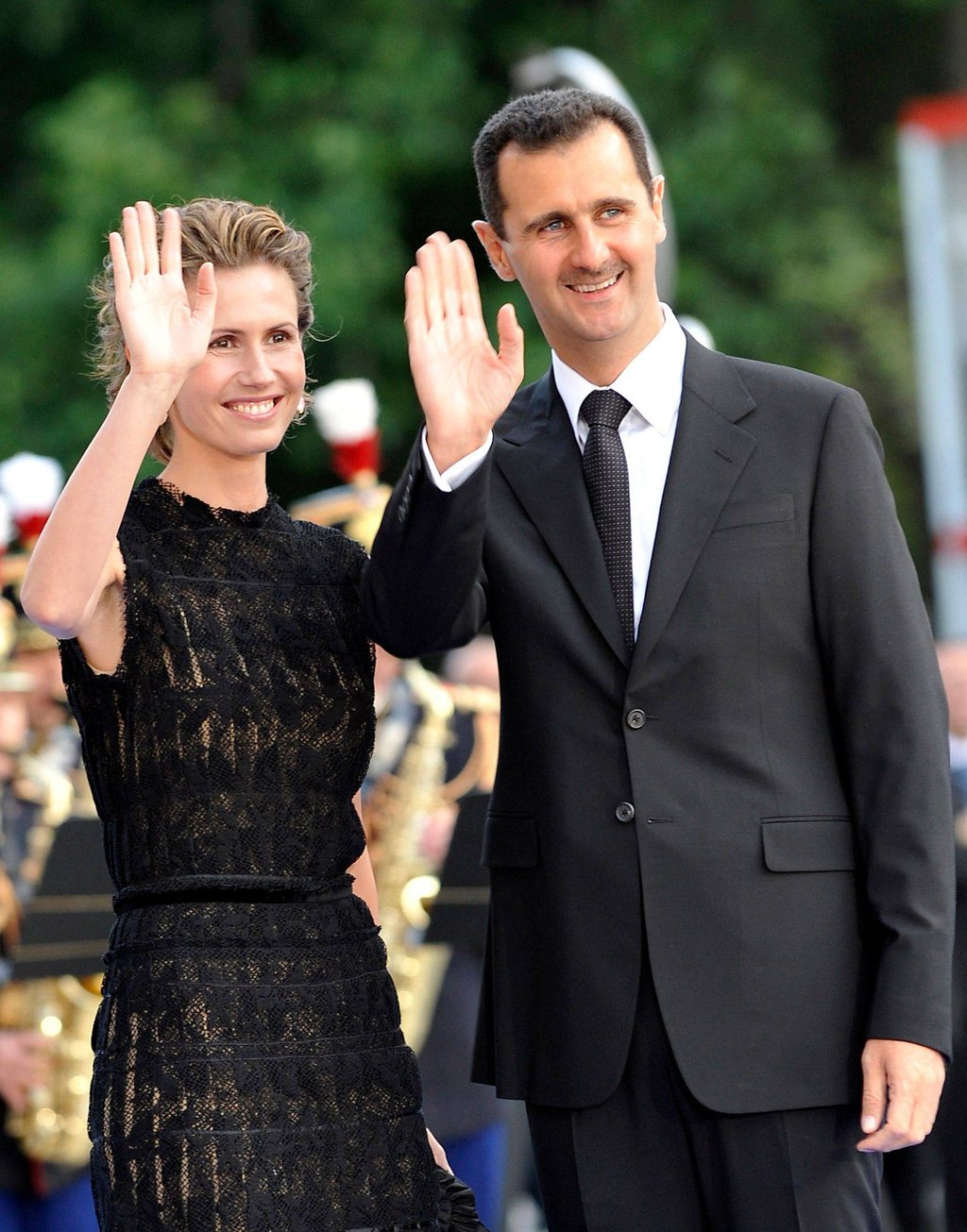 Then-Syrian President Bashar al-Assad and his wife, Asma, arrive for a dinner at the Petit Palais in Paris in July 2008. Photo: AFP