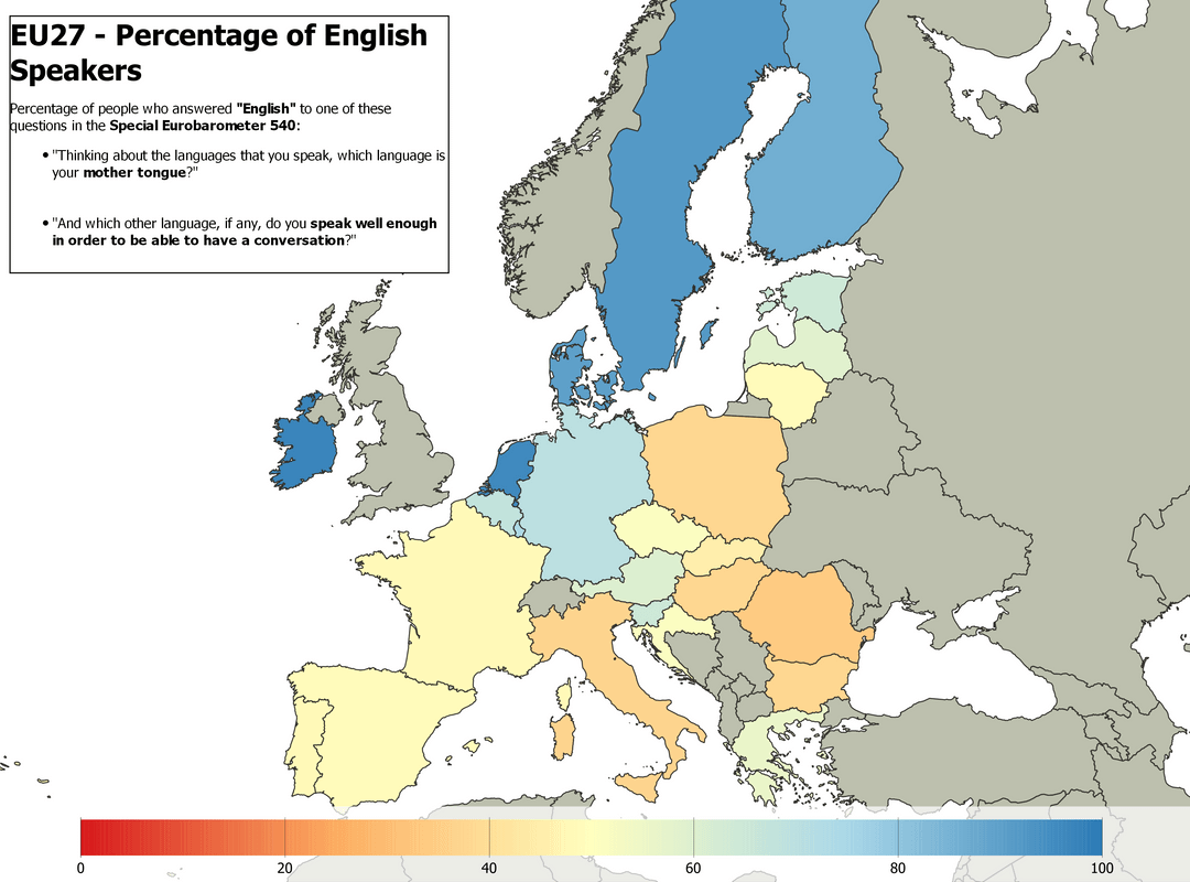[OC] Percentage of English Speakers - EU27
