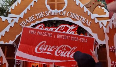 Belfast Christmas Coca-Cola display is protested by Palestine activists
