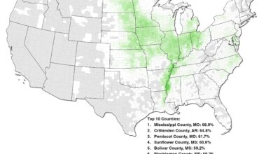 [OC] Portion of Land Area Used for Soybean Farming in the US