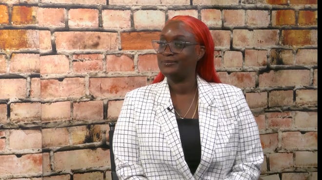 Lenora Hunt during her 2024 St. Cloud City Council candidate interview with Mayor Dave Kleis.