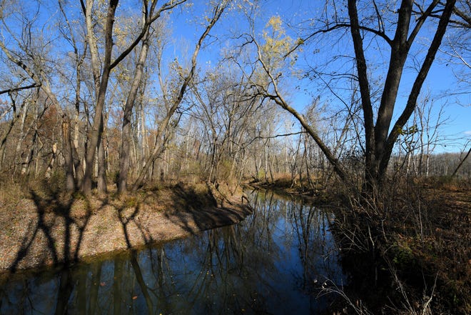 Busseron Creek winds through the landscape at Busseron Creek Fish & Wildlife Area, on Tuesday, November 19, 2024, in Sullivan County.