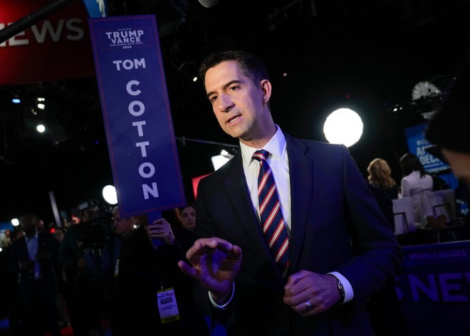 Senator Tom Cotton (R-AR) in the Spin Room after Republican JD Vance and Democrat Tim Walz squared off during the CBS News vice presidential debate on Oct. 1, 2024, in New York.