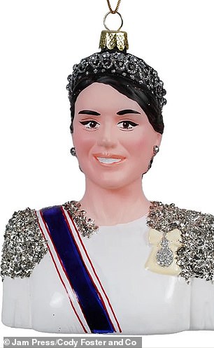 The Princess of Wales' Christmas bauble features the princess in a white dress adorned with glittering diamonds