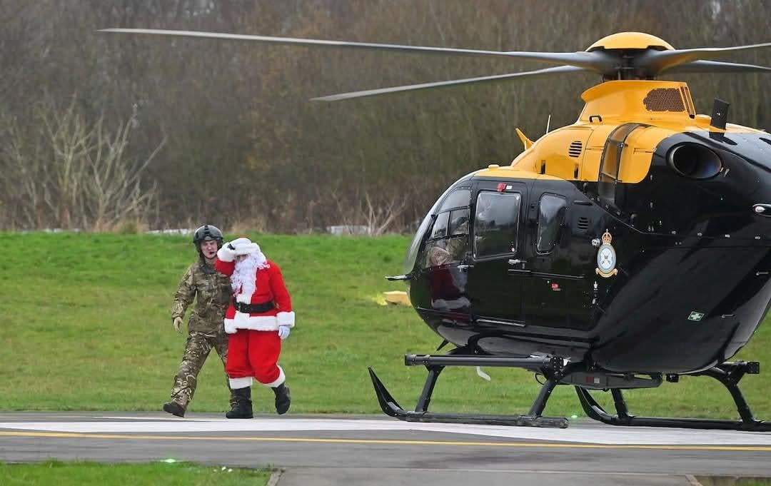 Santa flew in to visit poorly children at Telford's Princess Royal Hospital aboard an RAF Shawbury helicopter this week.