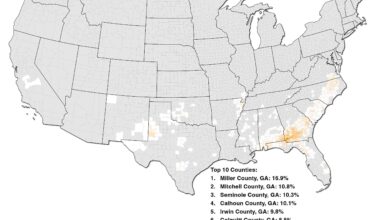 [OC] Portion of Land Area Used for Peanut Farming in the US