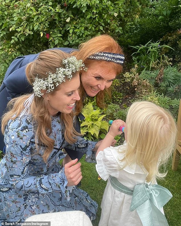 Sarah Ferguson has took to Instagram to share her congratulations to her daughter Princess Beatrice following the royal's pregnancy announcement. The first photo in her post showed herself and Beatrice, who was wearing a floral headband, crouching down with the princess's daughter, who was dressed in a white flower-girl style dress