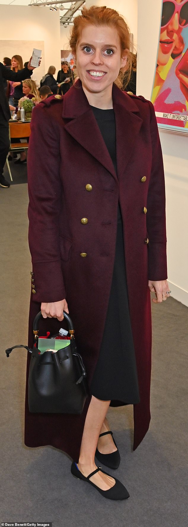 A pregnant Princess Beatrice, pictured, put her best fashion foot forward in an autumnal outfit today