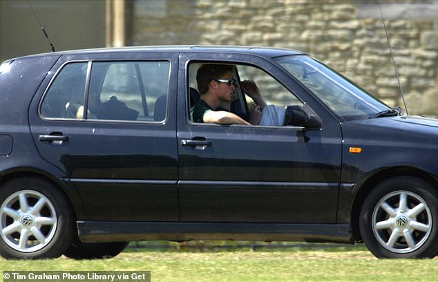 Prince Harry driving his VW Golf car at Cirencester Park In Gloucestershire in 2001