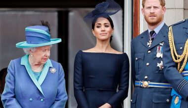 The late Queen Elizabeth appearing on the balcony at Buckingham Palace with Meghan Markle and Prince Harry in 2018