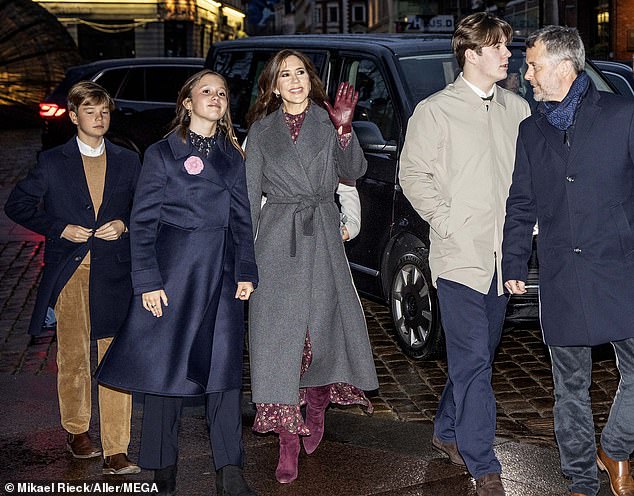 Queen Mary and King Frederik of Denmark are set to spend their first Christmas as monarchs together in Aarhus. Pictured on Christmas Day together last year