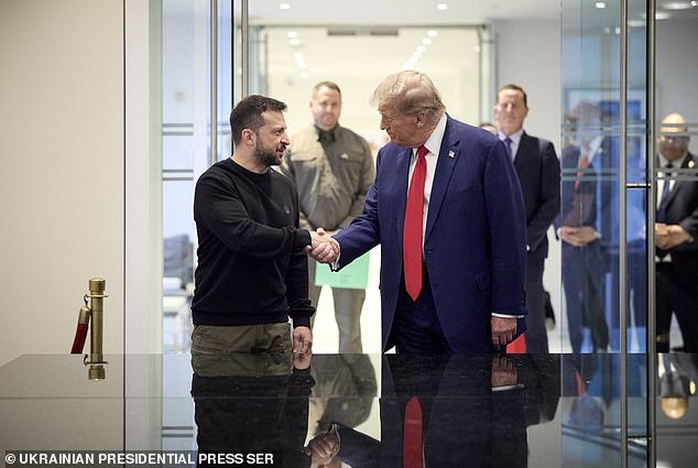 President Volodymyr Zelensky is pictured meeting with Trump during the US presidential race in September