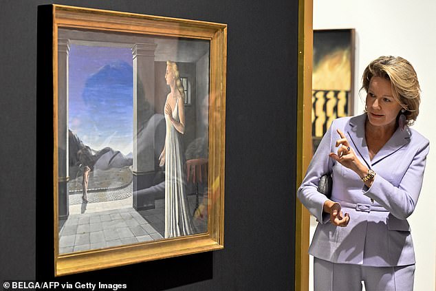 The royal, 51, travelled to the city to view the 'The Worlds of Paul Delvaux' exhibit at the La Boverie museum