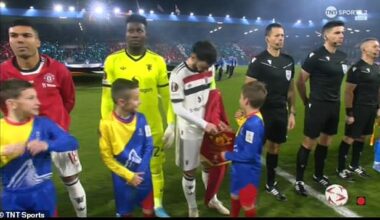 Bruno Fernandes made sure that his mascot was guarded from the freezing temperatures