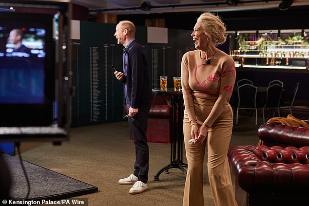 During the nine-minute sketch, which was filmed last week and released by Kensington Palace yesterday, the royal missed the dart board entirely