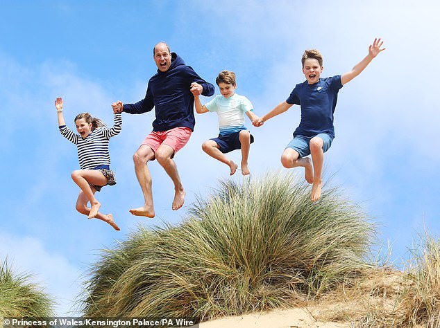 At one moment in the interview Waddingham asked the Prince about his 'three little people' and he revealed the importance of getting Prince George, Princess Charlotte and Prince Louis out in nature (pictured in June)