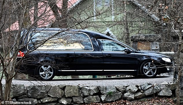 Pictured: Princess Birgitta's coffin arrives at the burial ground in Hagaparken for Sunday's burial