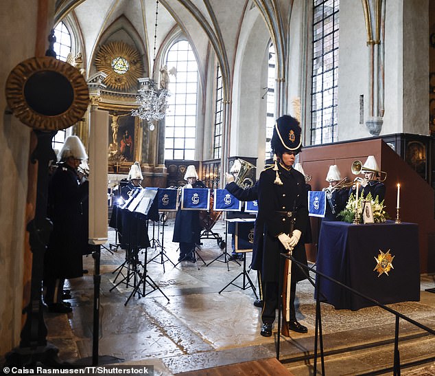 At the front of the Church, soldiers in tall bearskin hats played instruments to honour Princess Birgitta