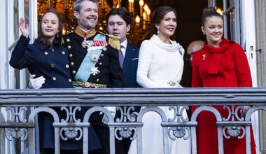 King Frederik X with Queen Mary, Crown Prince Christian, Princess Isabella and Princess Josephine on January 14, 2024 in Copenhagen