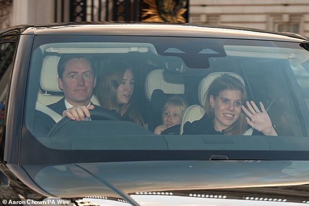 Edoardo Mapelli Mozzi and Princess Beatrice leave after attending King Charles III's Christmas lunch at Buckingham Palace, London