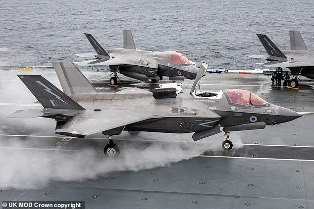 Pictured: F-35B Lightning jet launches from HMS Prince of Wales