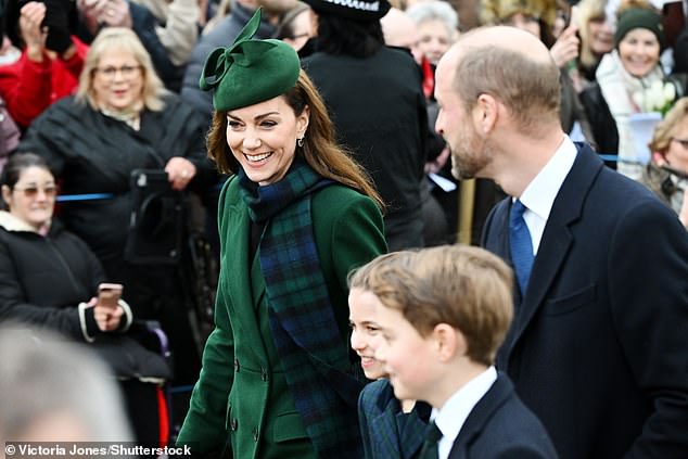 But ever her knight in shining armour, a quick exchanging glance with William, 42, (right) immediately gave her the reassurance she needed, transforming her expression into an 'ignited smile'