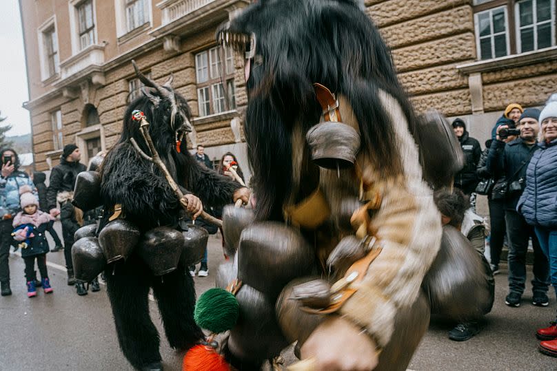 Animalistic masks and fur suits at Bulgaria's Surva Festival