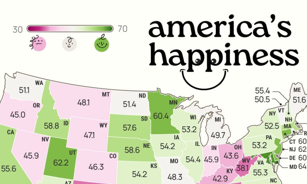 Mapped: America’s Happiest States in 2024