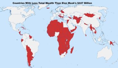 Only 55 Countries Now Have More Total Wealth Than Elon Musk's $447 Billion [OC]