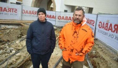 Archaeologists Alexej Skutin and Drahoslav Hulínek during excavations on Sládkovičova Street. Photo: MAROŠ BUCHEL