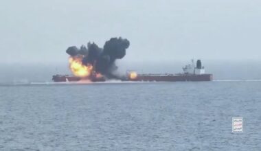Screenshot of video released by the Iranian-backed Houthis showing the attack on the MT CHIOS LION in the Red Sea, July 15, 2024.