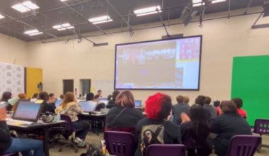 Heather Graham talks to Booker High School students about how she got her start in the entertainment business