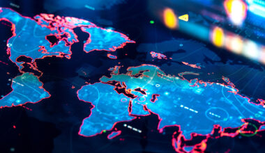 World Map on digital pixelated display
