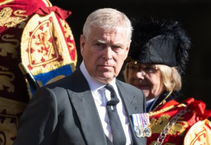 Prince Andrew, Duke of York is seen leaving St Giles Cathedral on September 12, 2022 in Edinburgh, Scotland. King Charles III joins the procession accompanying Her Majesty The Queen's coffin from the Palace of Holyroodhouse along the Royal Mile to St Giles Cathedral. The King and The Queen Consort, accompanied by other Members of the Royal Family also attend a Service of Prayer and Reflection for the Life of The Queen where it lies in rest for 24 hours before being transferred by air to London. (Photo by Samir Hussein/WireImage)