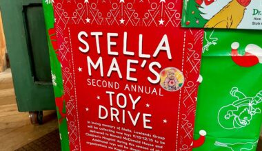 Collection box for Stella's Toy Drive.