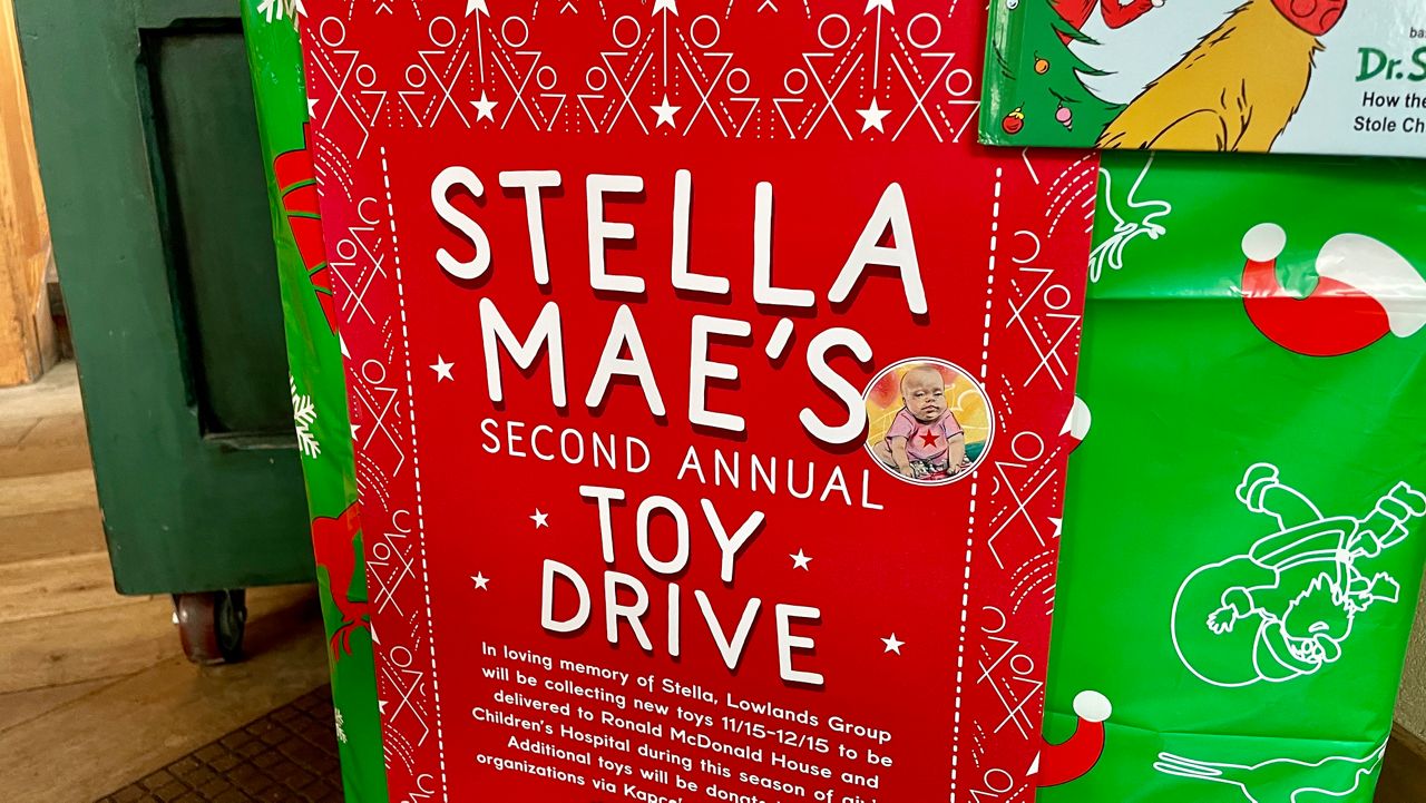 Collection box for Stella's Toy Drive.