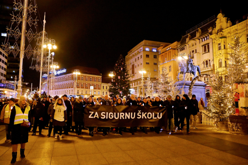 Thousands of People with Candle Lanterns march in Croatia under the Slogan "For a Safe School"