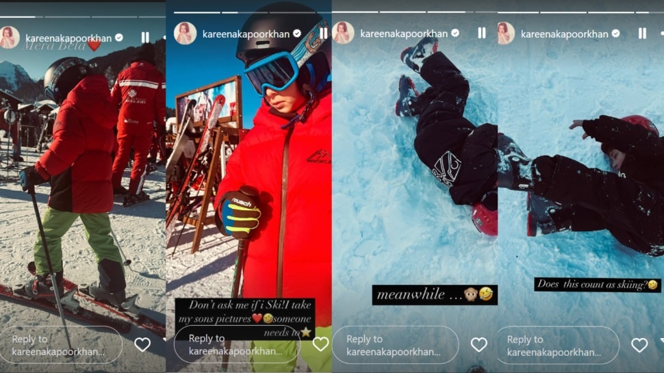 Kareena posted a bunch of pictures from Taimur and Jeh's skiing session.