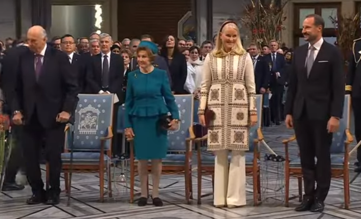 King Harald leads Norway's royals at the Nobel Peace Prize ceremony