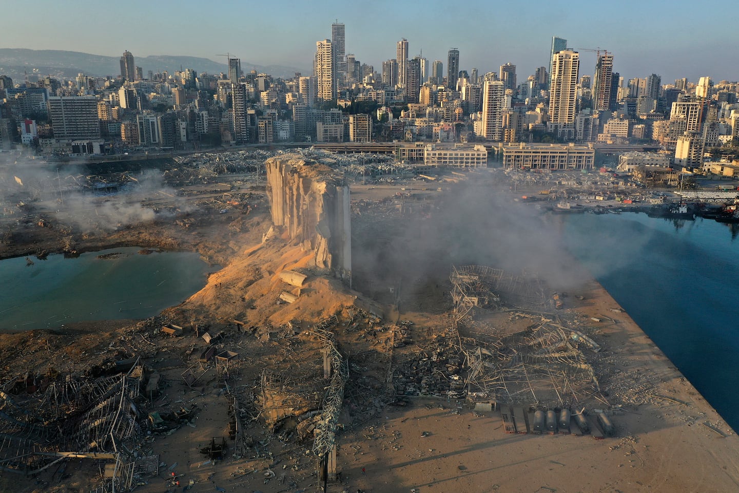 The destruction left after an explosion at Beirut's seaport in 2020.