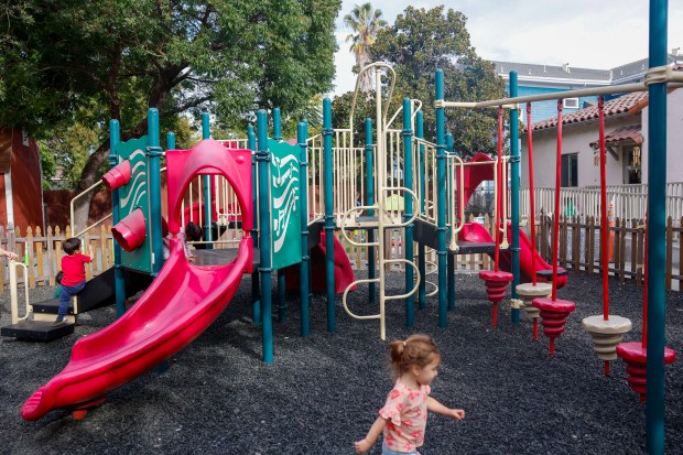 Children climb on the playground at San Jose Day Nursery in San Jose, Calif., on Friday, Oct. 25, 2024. (Shae Hammond/Bay Area News Group)
